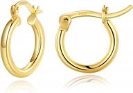 dainty and hypoallergenic small gold hoop earrings for women - 14k gold plated 925 sterling silver post mini chunky open hoops jewelry logo