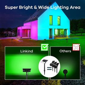 img 3 attached to Linkind Color Solar Spot Lights Outdoor, 54 LEDs RGB Color Changing Solar Outdoor Lights, IP67 Waterproof Solar Powered Landscape Spotlights, Outdoor Solar Lights For Yard House Garden, 4 Pack