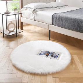 img 3 attached to Ultra Soft Fluffy Faux Fur Round Rug For Bedroom And Living Room Decor - White Washable Shag Area Rug, Plush And Fuzzy Circle Carpet, 3X3 Ft Size