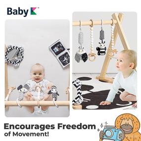 img 2 attached to Natural Wooden Baby Play Gym - Foldable Activity Mat with Wooden and Monochrome Hanging Toys - Cloth Cards & Mirror Toys for Infant Gym