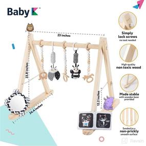 img 1 attached to Natural Wooden Baby Play Gym - Foldable Activity Mat with Wooden and Monochrome Hanging Toys - Cloth Cards & Mirror Toys for Infant Gym