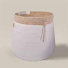 img 4 attached to Woven Rope Basket with Handles: Stylish Cotton Laundry Organizer for Home - Large 17.3x15x14.1 Inches Baby Nursery Storage & Blanket Container - White Decor Gift