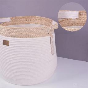 img 2 attached to Woven Rope Basket with Handles: Stylish Cotton Laundry Organizer for Home - Large 17.3x15x14.1 Inches Baby Nursery Storage & Blanket Container - White Decor Gift