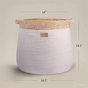 img 3 attached to Woven Rope Basket with Handles: Stylish Cotton Laundry Organizer for Home - Large 17.3x15x14.1 Inches Baby Nursery Storage & Blanket Container - White Decor Gift