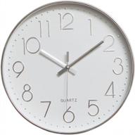 modern 12" battery operated silent wall clock - decorative for office, kitchen, living room, bedroom & bathroom | jomparis plastic frame glass cover (silver arabic numeral) логотип