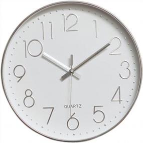 img 4 attached to Modern 12" Battery Operated Silent Wall Clock - Decorative For Office, Kitchen, Living Room, Bedroom & Bathroom | Jomparis Plastic Frame Glass Cover (Silver Arabic Numeral)