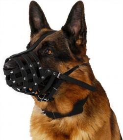 img 1 attached to Leather Basket Dog Muzzle For German Shepherd, Dalmatian, Doberman Setter & Medium-Large Breeds - Black/Brown (L)