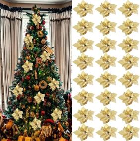 img 4 attached to Sparkle Up Your Festive Decor With COOLJOY 24 PCS Gold Poinsettia Artificial Flowers