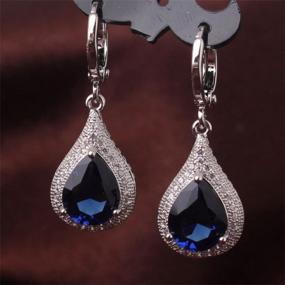 img 2 attached to Silver Tone Sapphire Rhinestone Dangle Earrings For Women Wedding Party Charm