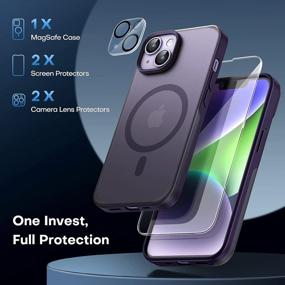 img 1 attached to TAURI [5 In 1] Magnetic For IPhone 14 Case [Compatible With MagSafe] With 2 Screen Protector +2 Camera Lens Protector, [Military Grade Drop Protection] Translucent Matte Slim Case 6.1 Inch, Purple