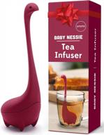 purple baby nessie tea infuser - creative dinosaur strainer with spoon for loose leaf herbal tea - long neck handle, cute ball body silicone infuser for a lake monster themed tea time logo