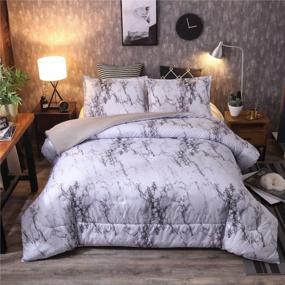 img 3 attached to Gray And White Marble Pattern Printed Microfiber Bedding Queen Comforter Set - YOUSA 3-Piece
