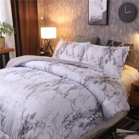 img 1 attached to Gray And White Marble Pattern Printed Microfiber Bedding Queen Comforter Set - YOUSA 3-Piece