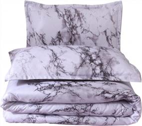 img 4 attached to Gray And White Marble Pattern Printed Microfiber Bedding Queen Comforter Set - YOUSA 3-Piece