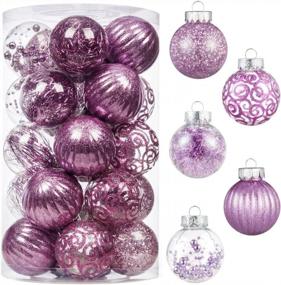 img 4 attached to Набор из 25 больших прозрачных пластиковых рождественских шаров - небьющиеся декоративные елочные шары с нежными светло-фиолетовыми украшениями, 2,36 дюйма в диаметре