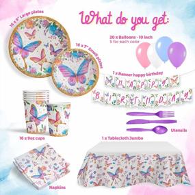 img 3 attached to All-In-One Butterfly Birthday Party Kit For 16 Guests - Includes Happy Birthday Banner, Tablecloth, Plates, Cups, Napkins, And Balloons In Pink Purple Mariposas Theme!