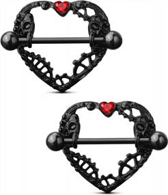 img 4 attached to Spook-Tacular Sexy Style: COCHARM Black Halloween Heart Nipple Rings For Women
