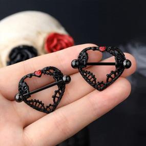 img 3 attached to Spook-Tacular Sexy Style: COCHARM Black Halloween Heart Nipple Rings For Women
