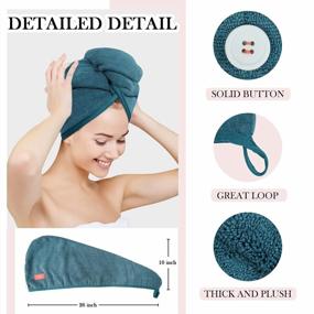 img 2 attached to Fast Drying Hair Towel Wrap Set - 2 Pack Microfiber Turbans With Button Closure For Women'S Curly Hair, Anti-Frizz And Plopping, Absorbent And Twist Resistant - In Haze Blue