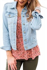 img 4 attached to LookbookStore Women'S Denim Jean Jackets - Basic Long Sleeves Button Down Fitted Style