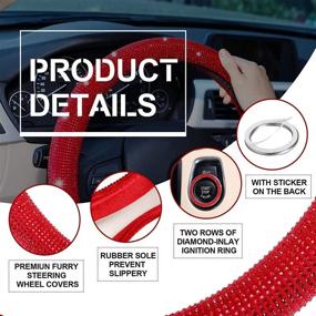img 1 attached to Bling Car Accessories Gorgeous 15 Inch Steering Wheel Cover With Bling Lgnition Ring Car Wheel Protector For Women Colorful Rhinestone Glitter Car Accessories For Vehicle (Red)