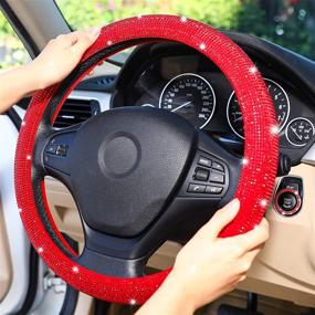 img 3 attached to Bling Car Accessories Gorgeous 15 Inch Steering Wheel Cover With Bling Lgnition Ring Car Wheel Protector For Women Colorful Rhinestone Glitter Car Accessories For Vehicle (Red)