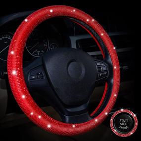 img 4 attached to Bling Car Accessories Gorgeous 15 Inch Steering Wheel Cover With Bling Lgnition Ring Car Wheel Protector For Women Colorful Rhinestone Glitter Car Accessories For Vehicle (Red)