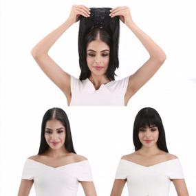 img 2 attached to Transform Your Hair With REECHO 12" Synthetic Hair Topper Wiglet Enhancer - Medium Ash Brown With Straight Bangs And 3 Clips