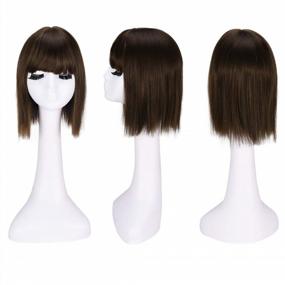 img 3 attached to Transform Your Hair With REECHO 12" Synthetic Hair Topper Wiglet Enhancer - Medium Ash Brown With Straight Bangs And 3 Clips