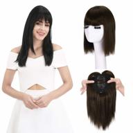 transform your hair with reecho 12" synthetic hair topper wiglet enhancer - medium ash brown with straight bangs and 3 clips logo