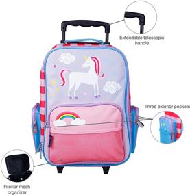 img 1 attached to Красочный детский чемодан на колесиках - идеальная ручная кладь для путешествий и учебы, размеры 16 х 11,5 х 6 дюймов, с дизайном единорога для мальчиков и девочек всех возрастов - идеальный детский багаж