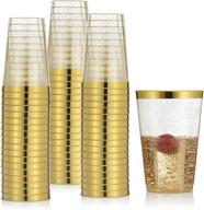 🥂 premium 14 oz gold glitter plastic cups with gold rim - elegant, sturdy, and disposable party cups for weddings, birthdays, anniversaries, and social events logo