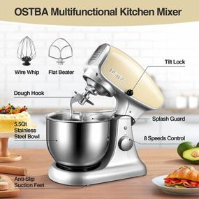 img 2 attached to Die-Cast Stand Mixer, 8 Speeds 600W OSTBA Food Stand Mixer, 5.5Qt Tilt-Head Kitchen Mixer, Dishwasher Safe Stainless Steel Mixing Bowl, Dough Hook, Egg Whisk, Mixer Beater, Splash Guard, Almond Cream