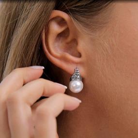 img 2 attached to Elegant Pearl Earrings: Milacolato 18K White Gold Plated Studs & Drop Earrings In Sterling Silver - Perfect Love Gifts For Women