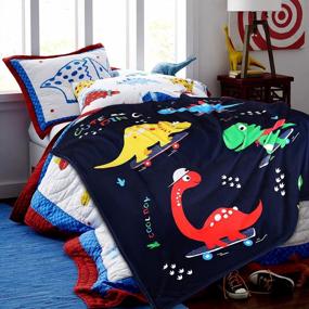 img 1 attached to Colorful Dinosaur Skateboard Toddler Blanket - Fluffy Flannel Boys' Throw Blanket For Kids Room Decor And Gift (Navy Blue, 50"X60") By ARTBECK