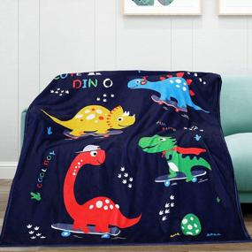 img 4 attached to Colorful Dinosaur Skateboard Toddler Blanket - Fluffy Flannel Boys' Throw Blanket For Kids Room Decor And Gift (Navy Blue, 50"X60") By ARTBECK