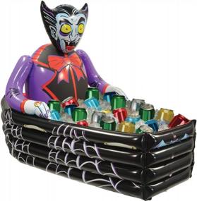 img 3 attached to Надувной охладитель для напитков "Вампир и гроб" Happy Halloween - вмещает до 48 банок по 12 унций - 30 "X 3' 6" - идеальный держатель для напитков для вечеринок с многоцветным дизайном