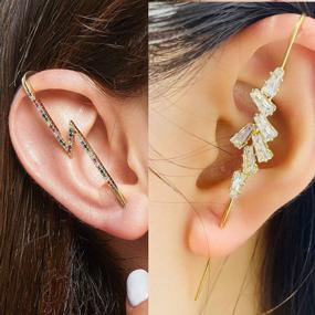 img 3 attached to Women'S Gold Ear Cuff Set: Hypoallergenic Pearl, Cubic Zirconia & Rhinestone Climbers With Hook Earring Wraps And Simple Hoops (4 Pcs)