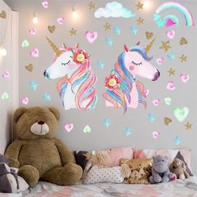 img 1 attached to 🦄 Large Rainbow Unicorn Star Heart Wall Decor Stickers for Baby Girls Room, Nursery, Bedroom - Set of 3 Sheets | Christmas & Birthday Party Decoration