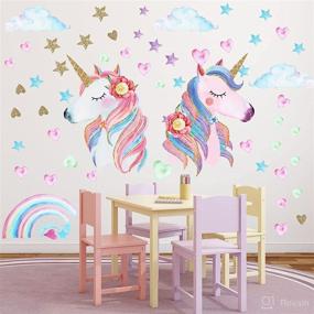 img 3 attached to 🦄 Large Rainbow Unicorn Star Heart Wall Decor Stickers for Baby Girls Room, Nursery, Bedroom - Set of 3 Sheets | Christmas & Birthday Party Decoration