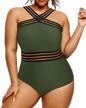 plus size women's one piece tummy control swimsuit crossover strapless monokini bathing suit logo