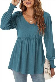 img 3 attached to Women'S V-Neck Tunic Tops: Stylish Puff Sleeve Blouses With Smocked Cuffs & Pleated Flare Pullover