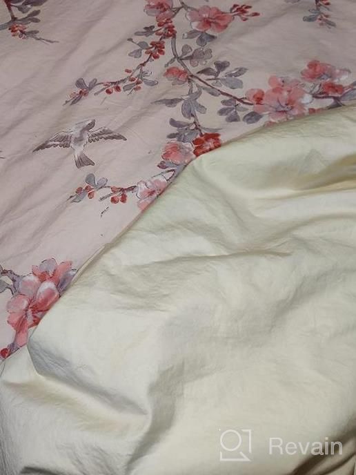 img 1 attached to Queen Size Pink Gray Green Floral Branches Flower Leaf Print Duvet Cover Bedding Set With 2 Pillowcases - Brandream Garden Style Reversible Purple Collection review by Kyle Cross