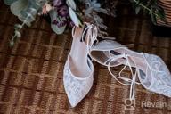 img 1 attached to Ivory Lace Mesh Wedding Shoes: Comfortable Mid Heel, Ankle Strap, Pointy Toe Pumps review by Matt Tbone