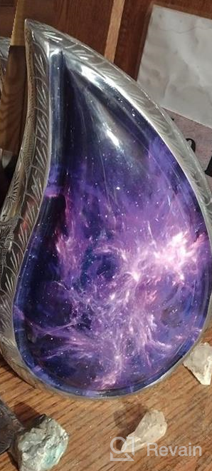 img 1 attached to Large Engraved Aluminum Urns For Adult Male & Female, Display Burial Or Columbarium Niche Funeral Cremation Urns For Human Ashes, Purple Starry Sky Teardrop Decorative Urns review by Megan Marshall