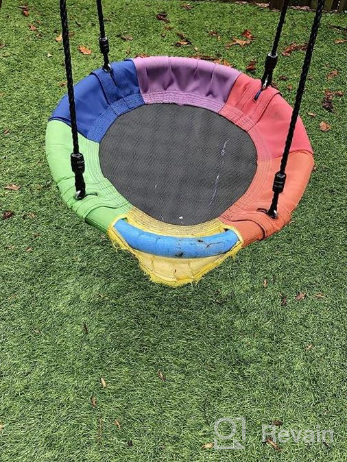 img 1 attached to Odoland 24" Kids Tree Swing Outdoor Saucer Platform Swing - 900D Waterproof Oxford, Adjustable Hanging Ropes For 1-2 Children Backyard Round Flying SkyBlue review by Christine Radcliffe
