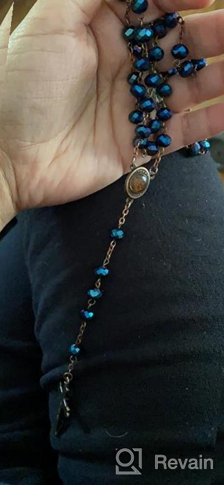 img 1 attached to Nazareth Store Vintage Religious Rosary Necklace with Deep Blue Crystal Beads, Catholic Prayer Pendant including Jerusalem's Holy Soil Medal and Cross - Holy Land Antique Rosaries Collection review by Benny Suazo