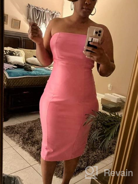 img 1 attached to XLLAIS Women'S Sexy Strapless Tube Top Midi Dress: Off Shoulder Bodycon Party Faux Leather Look! review by Jack Duncan