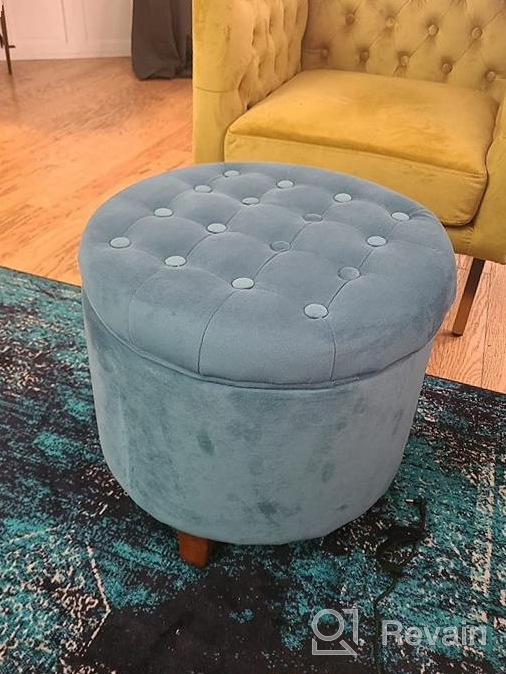 img 1 attached to Teal Velvet Round Ottoman With Storage - Stylish And Chic Addition To Your Living Room And Bedroom Decor By Homepop review by Jennifer Bernard