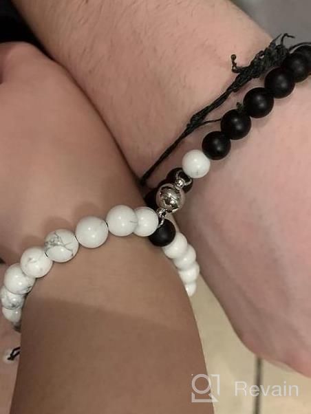 img 1 attached to Matte Agate Mutual Attraction Bracelets For Couples - Set Of Adjustable Jewelry With Vows Of Eternal Love Charms - Ideal Gifts For Men And Women By KINGSIN review by Julie Brown
